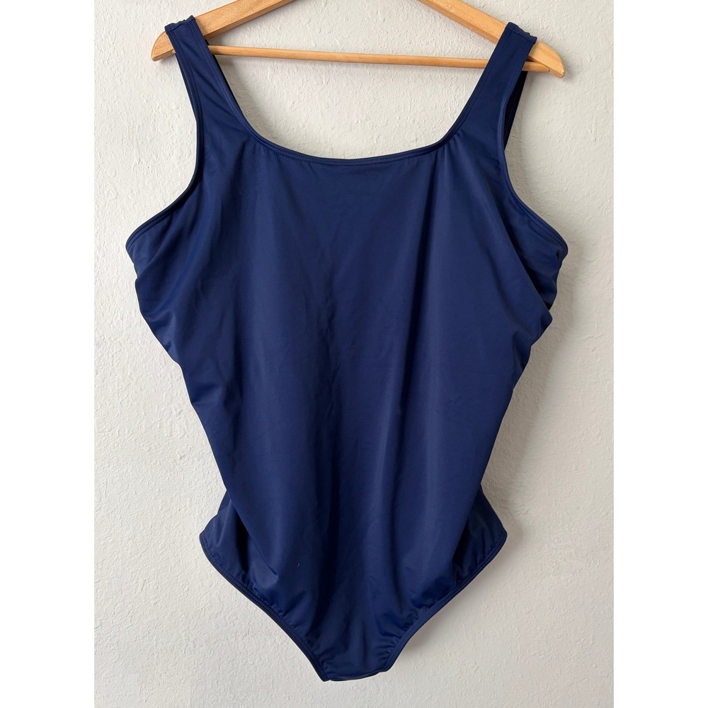 Lands' End Womens One Piece Tummy Control Swimsuit 24W Navy Blue Beachwear Plus
